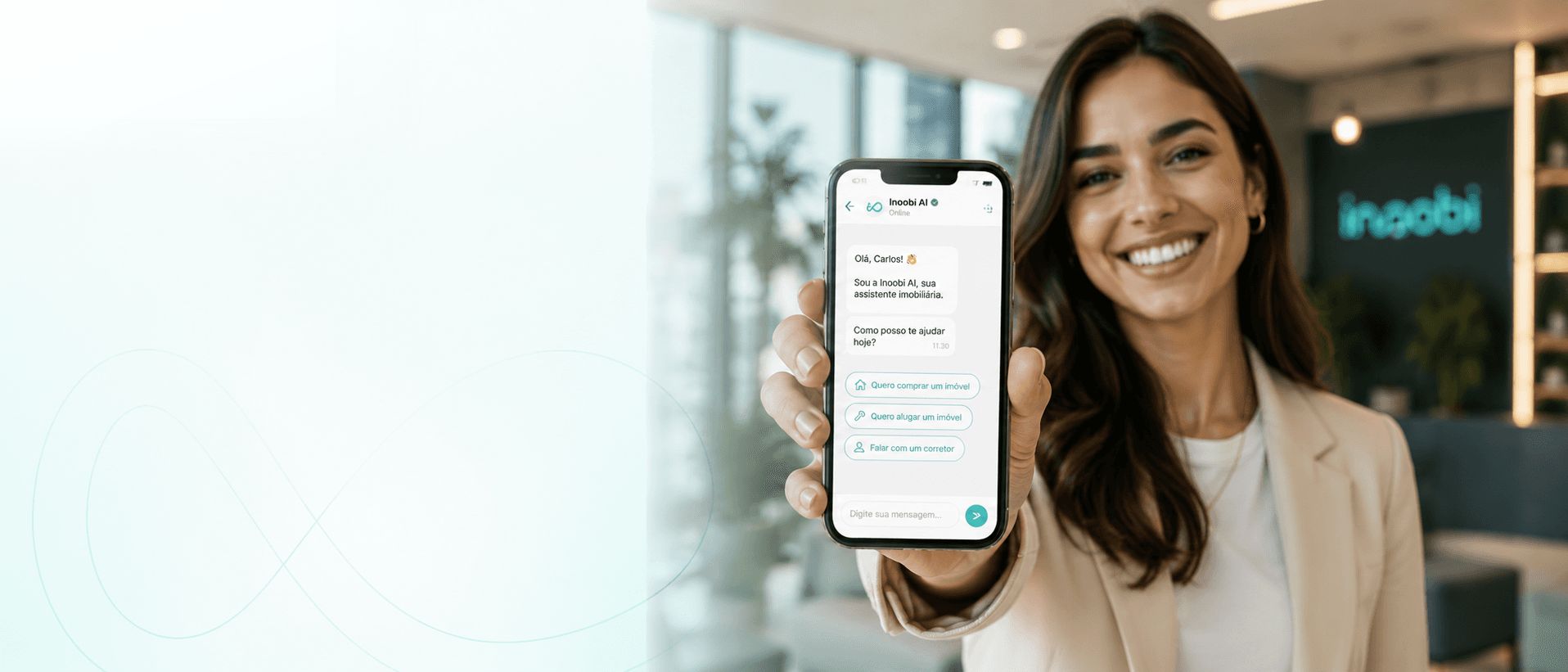 Assistente innobi exibindo atendimento de IA no WhatsApp para imobiliárias